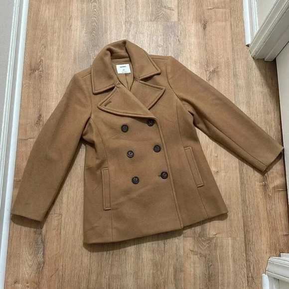 OLD NAVY | Soft Brushed Wool Blend Tan Peacoat - Picture 2 of 4